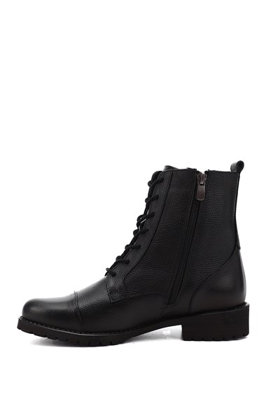 Womens Black Floater Zippered Rubber Sole Genuine Leather Combat Boots