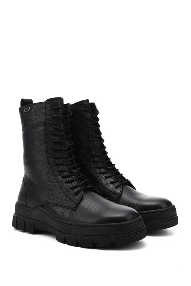 Womens Black Floater Zippered Rubber Sole Genuine Leather Combat Boots