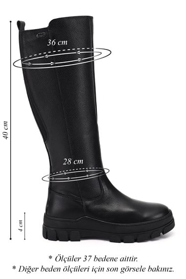 Womens Black Floater Zippered Rubber Sole Genuine Leather Boots