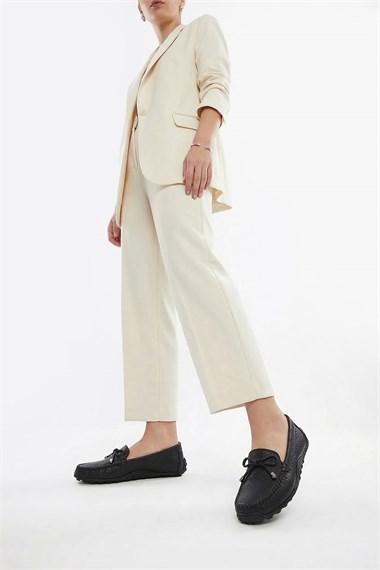 Kadın Siyah Floter Fiyonklu Hakiki Deri Comfort Loafer