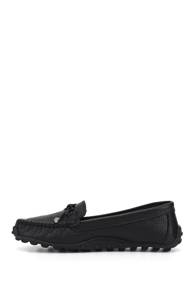 Kadın Siyah Floter Fiyonklu Hakiki Deri Comfort Loafer
