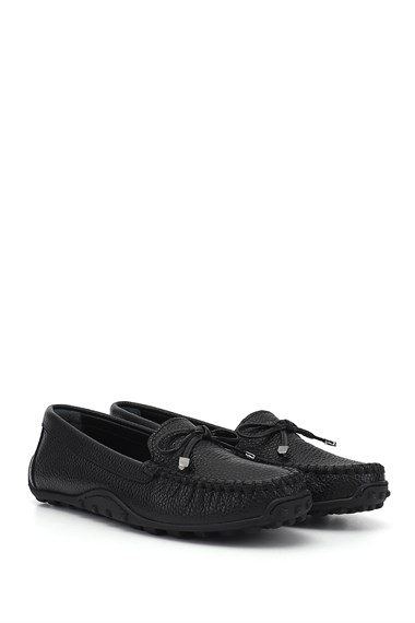 Kadın Siyah Floter Fiyonklu Hakiki Deri Comfort Loafer