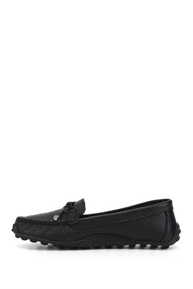 Kadın Siyah Floter Fiyonklu Hakiki Deri Comfort Loafer