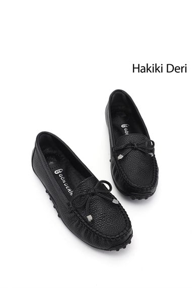 Kadın Siyah Floter Fiyonklu Hakiki Deri Comfort Loafer