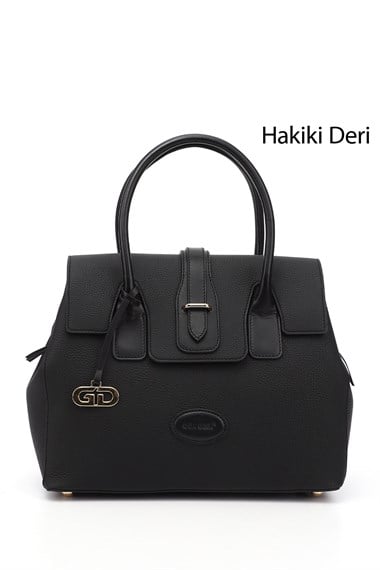 Kadın Siyah Floter Hakiki Deri El ve Omuz Çantası