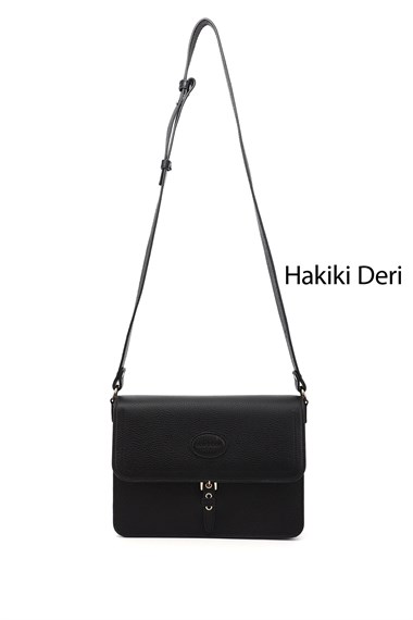 Kadın Siyah Floter Hakiki Deri Omuz Çantası
