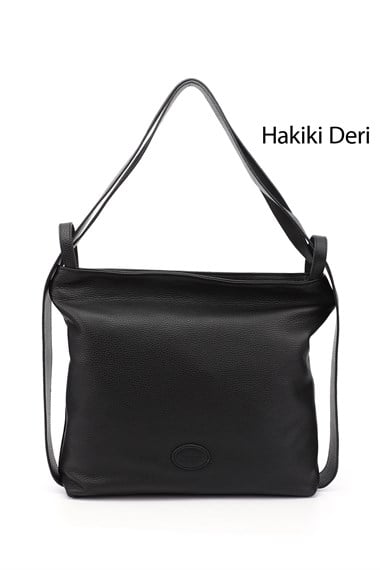 Kadın Siyah Floter Hakiki Deri Omuz Ve Sırt Çantası