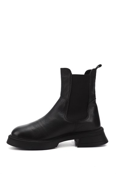 Kadın Siyah Floter Kalın Taban Hakiki Deri Chelsea Bot