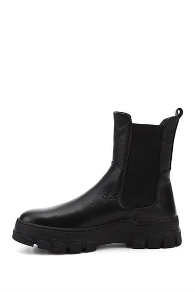 Womens Black Floater Rubber Sole Genuine Leather Chelsea Boots