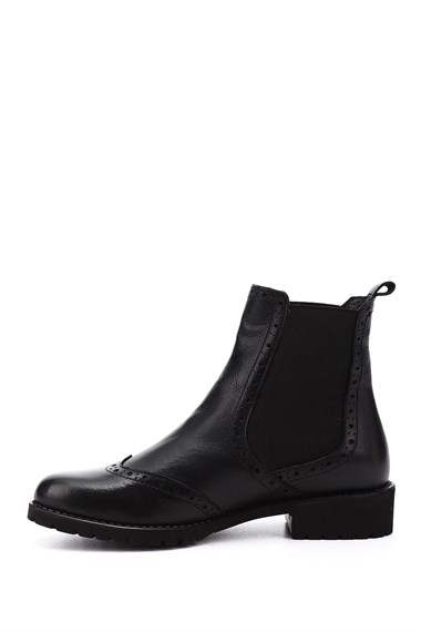 Kadın Siyah Floter Kauçuk Taban Hakiki Deri Chelsea Bot
