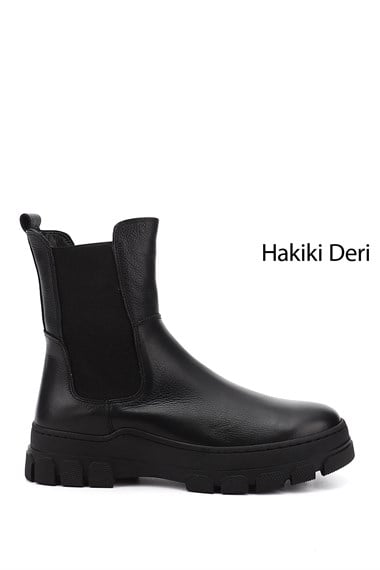 Womens Black Floater Rubber Sole Genuine Leather Chelsea Boots