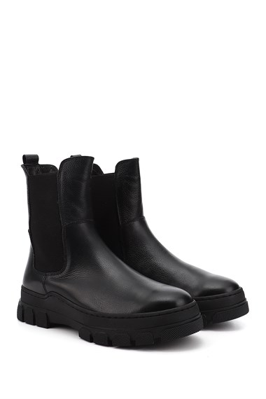 Womens Black Floater Rubber Sole Genuine Leather Chelsea Boots