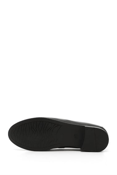 Womens Black Genuine Leather Ballerina