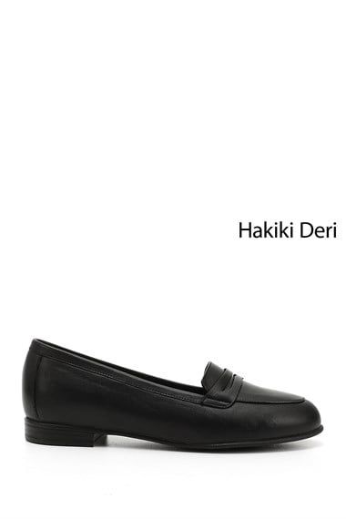 Womens Black Genuine Leather Ballerina