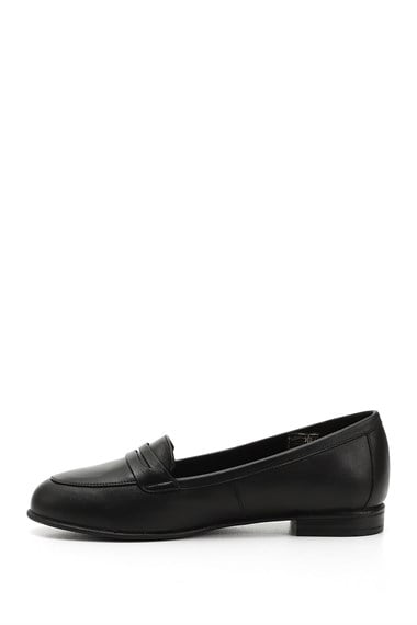 Womens Black Genuine Leather Ballerina