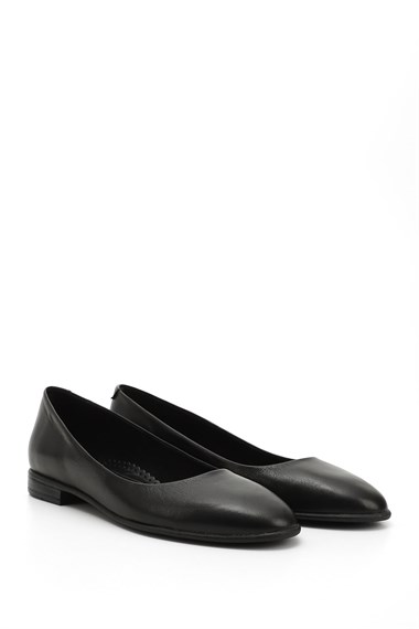 Womens Black Genuine Leather Ballerina