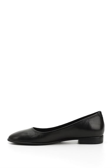 Womens Black Genuine Leather Ballerina