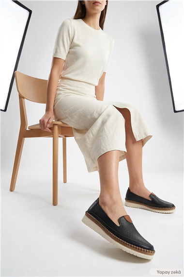 Womens Black Genuine Leather Comfort Shoes