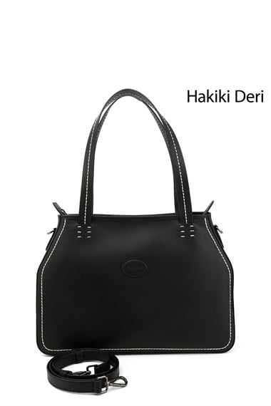 Kadın Siyah Hakiki Deri El ve Omuz Çantası