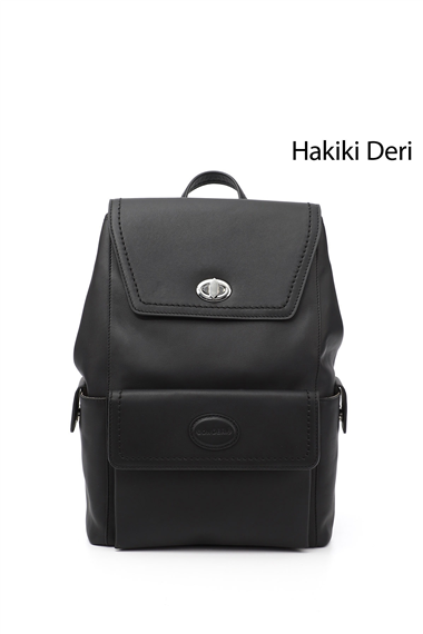 Kadın Siyah Hakiki Deri El ve Sırt Çantası