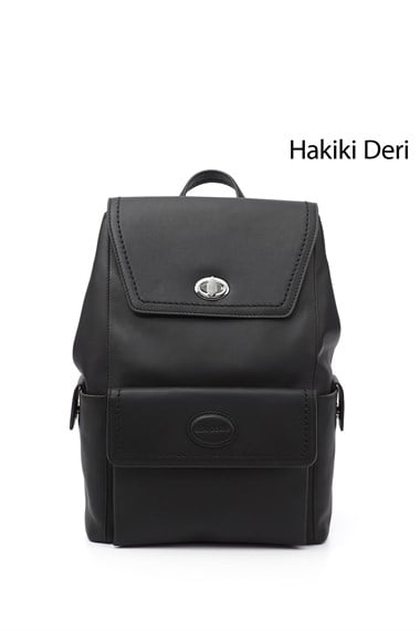 Kadın Siyah Hakiki Deri El ve Sırt Çantası