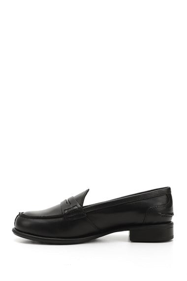 Womens Black Genuine Leather Loafer Shoes