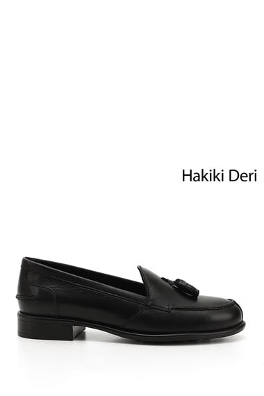 Kadın Siyah Hakiki Deri Loafer Ayakkabı