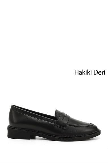 Kadın Siyah Hakiki Deri Loafer Ayakkabı