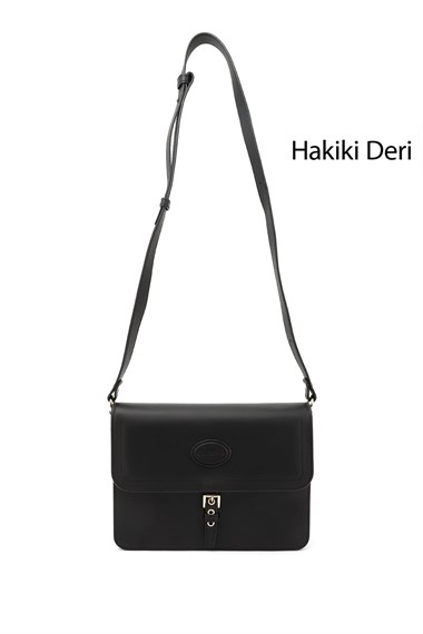 Kadın Siyah Hakiki Deri Omuz Çantası