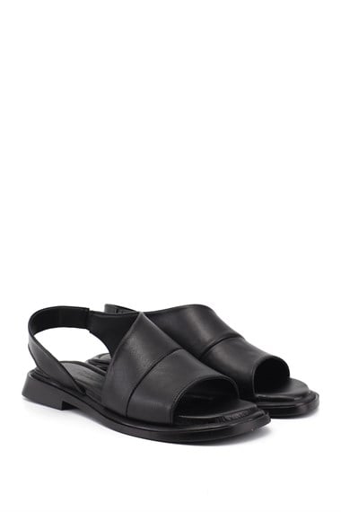 Kadın Siyah Hakiki Deri Sandalet
