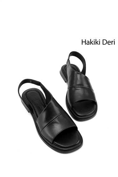 Kadın Siyah Hakiki Deri Sandalet