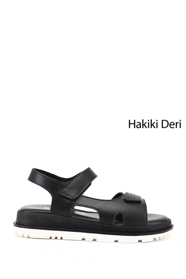 Kadın Siyah Hakiki Deri Sandalet