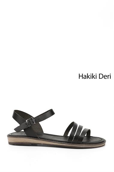 Kadın Siyah Hakiki Deri Sandalet