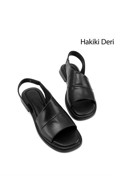 Kadın Siyah Hakiki Deri Sandalet