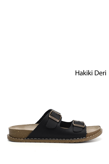 Kadın Siyah Hakiki Deri Terlik