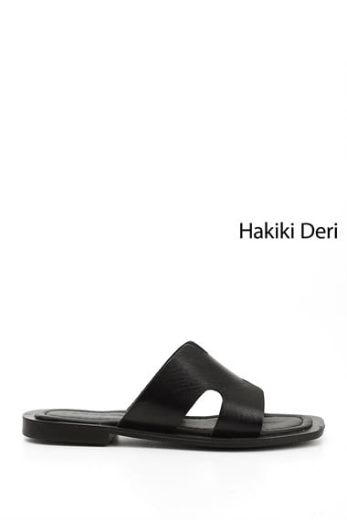 Kadın Siyah Hakiki Deri Terlik