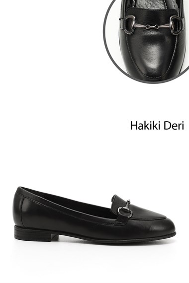 Kadın Siyah Hakiki Deri Tokalı Babet