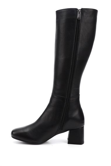 Womens Black Genuine Leather High Heel Zipper Boots