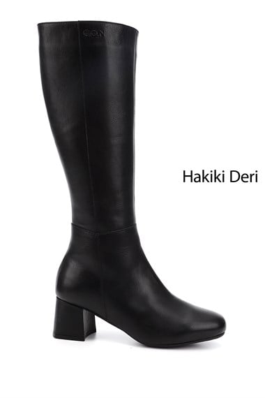 Womens Black Genuine Leather High Heel Zipper Boots