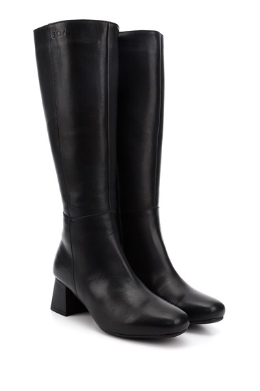 Womens Black Genuine Leather High Heel Zipper Boots