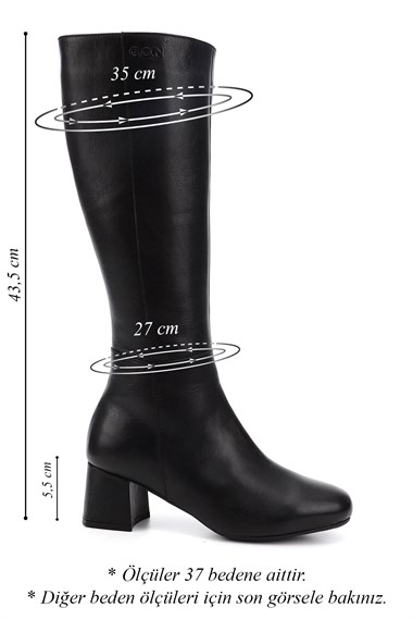 Womens Black Genuine Leather High Heel Zipper Boots