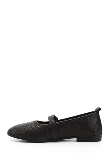 Womens Black Flat Sole Genuine Leather Ballerina Shoes