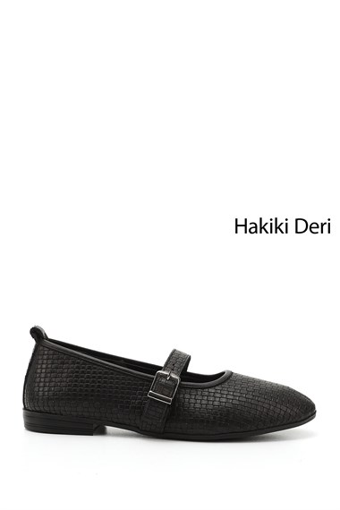 Womens Black Flat Sole Genuine Leather Ballerina Shoes