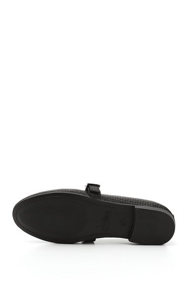 Womens Black Flat Sole Genuine Leather Ballerina Shoes