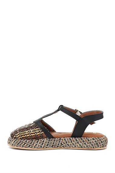 Kadın Siyah Hasır Örgülü Sandalet