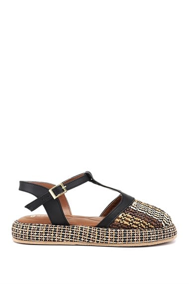 Kadın Siyah Hasır Örgülü Sandalet