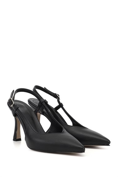Womens Black Stiletto Heel Slingback Shoes