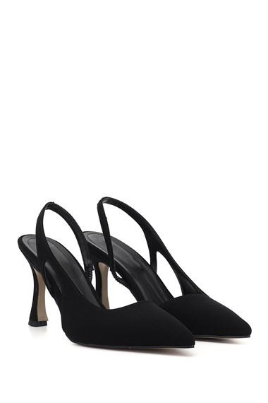 Kadın Siyah İnce Topuklu Arkası Açık Ayakkabı