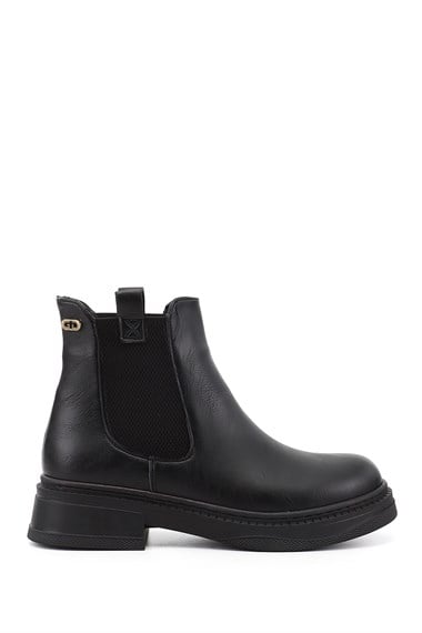 Womens Black Thick Heeled Chelsea Boots