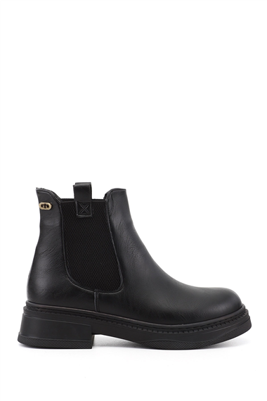 Womens Black Thick Heeled Chelsea Boots